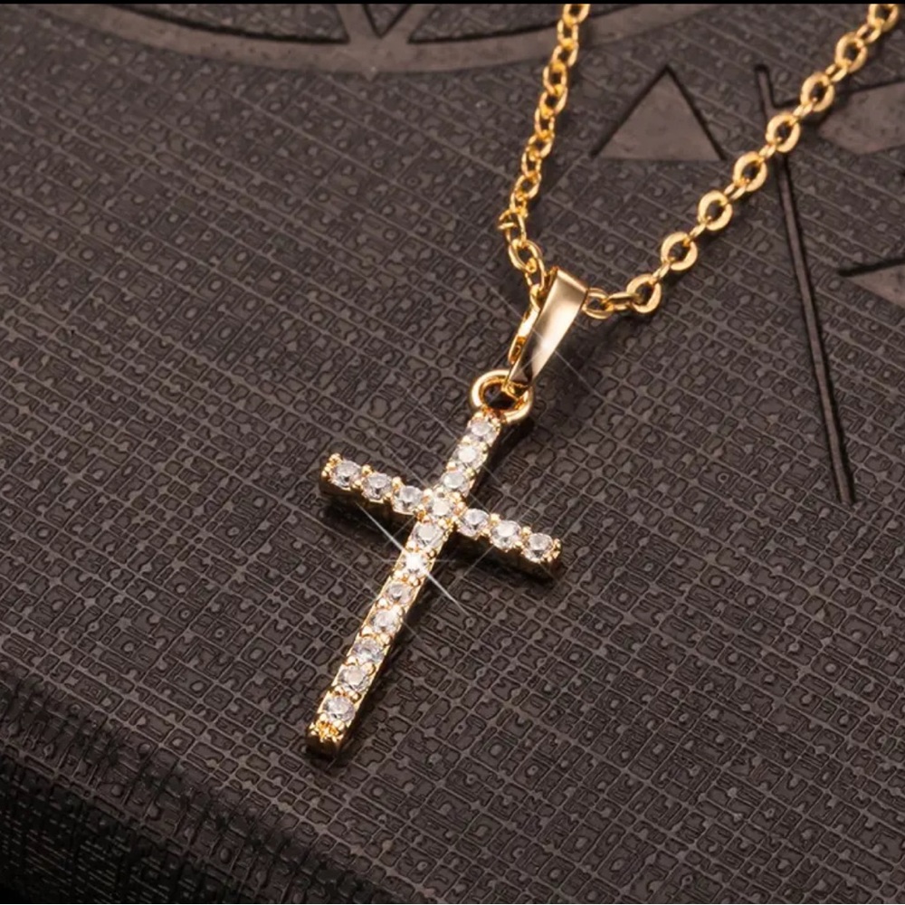 Golden Cross Pendant Zircon-inlaid Necklace